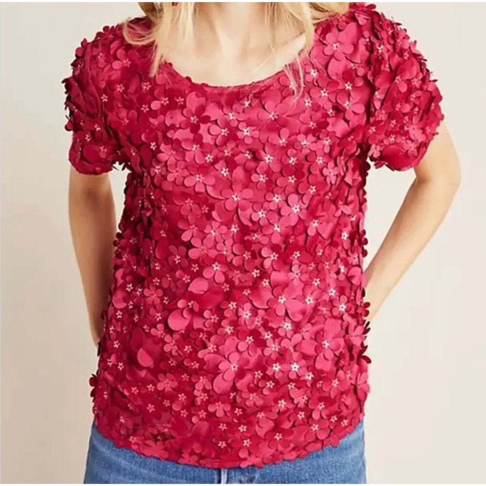 Anthropologie Varun Bahl Rosemarie Floral Blouse Pink 10 View 2